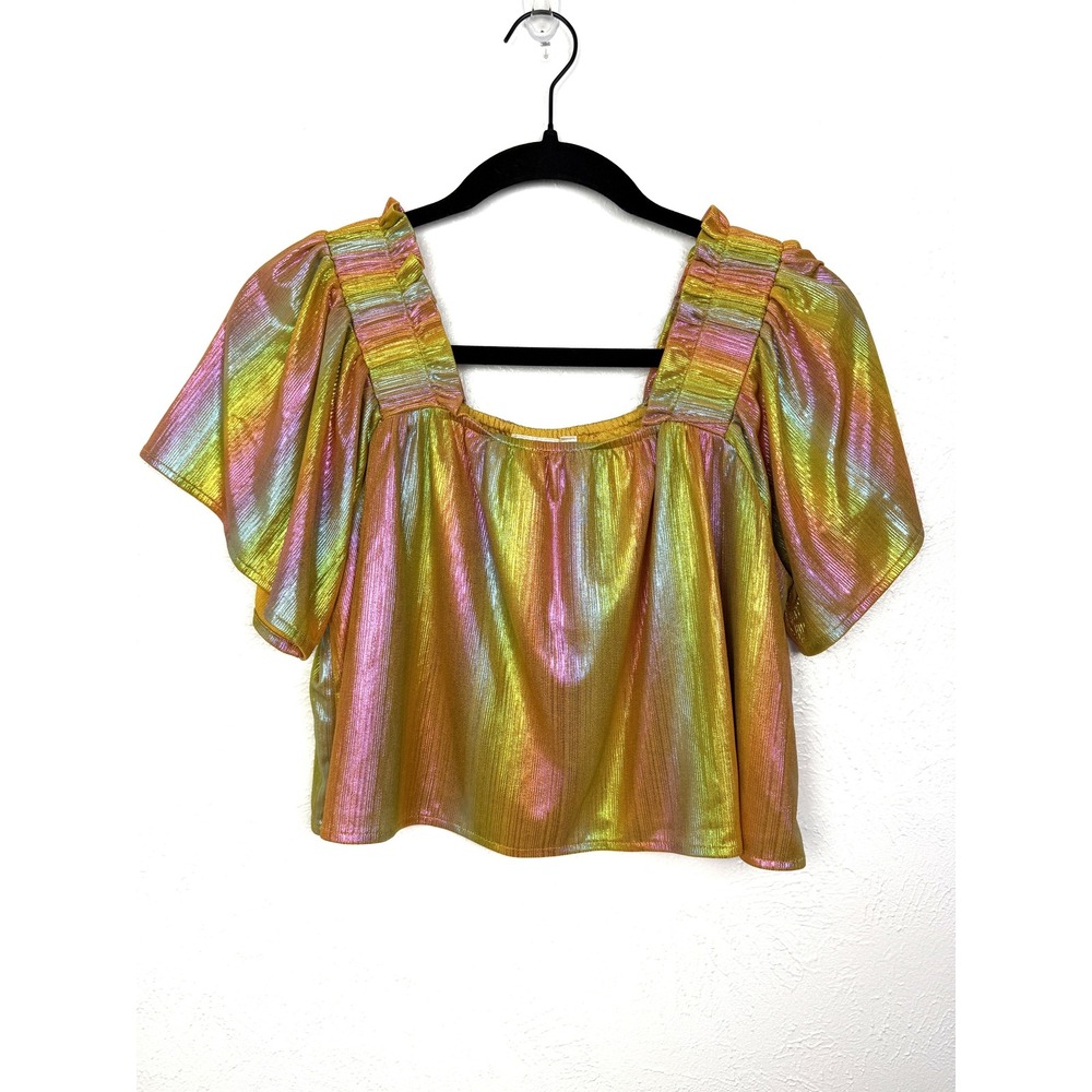 Queen of Sparkles Flutter Top Iridescent Rainbow Small